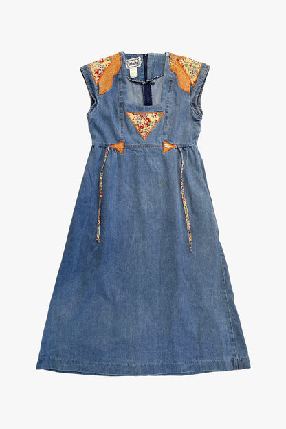 Vintage 70's Infinity Denim Patchwork Appliqué Dress