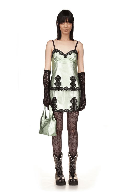 Anna Sui's Mini Skirt Peppermint, black lace at the bottom