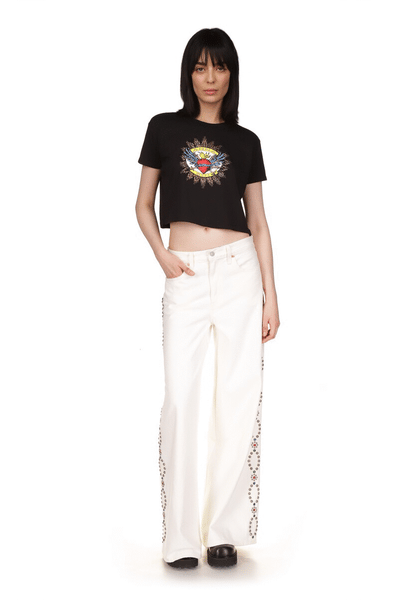 Anna Sui Sacred Heart Cropped T-Shirt Black Multi