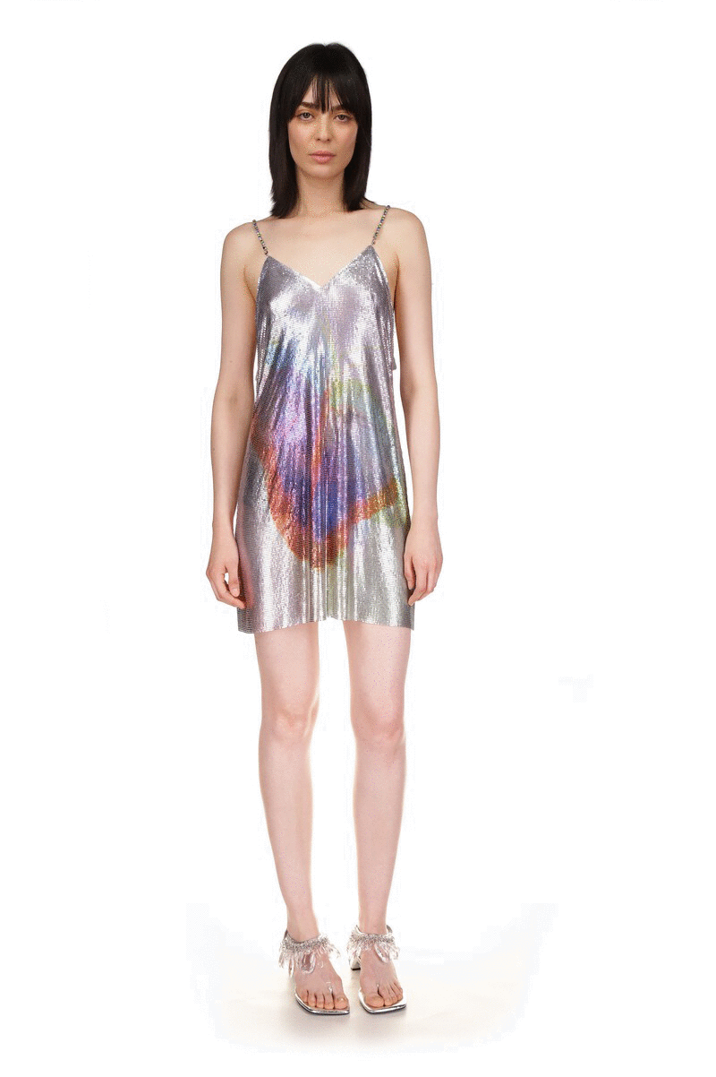 Impressionism Butterfly Silver Skirt Loose-fitting dress with bare back & deep underarm neckline