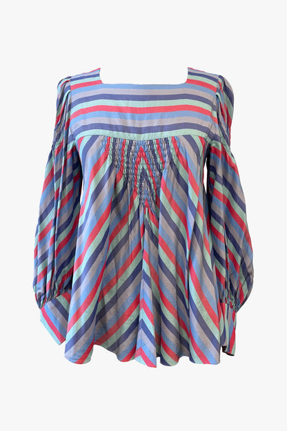 Vintage Silk Crepe De Chine With Smocking Top