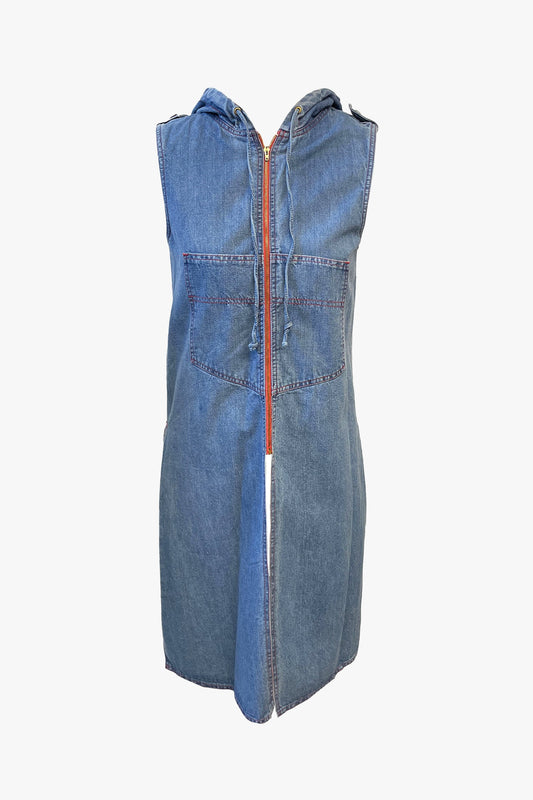 Vintage 60’s Sleeveless Hooded Denim Zip Vest