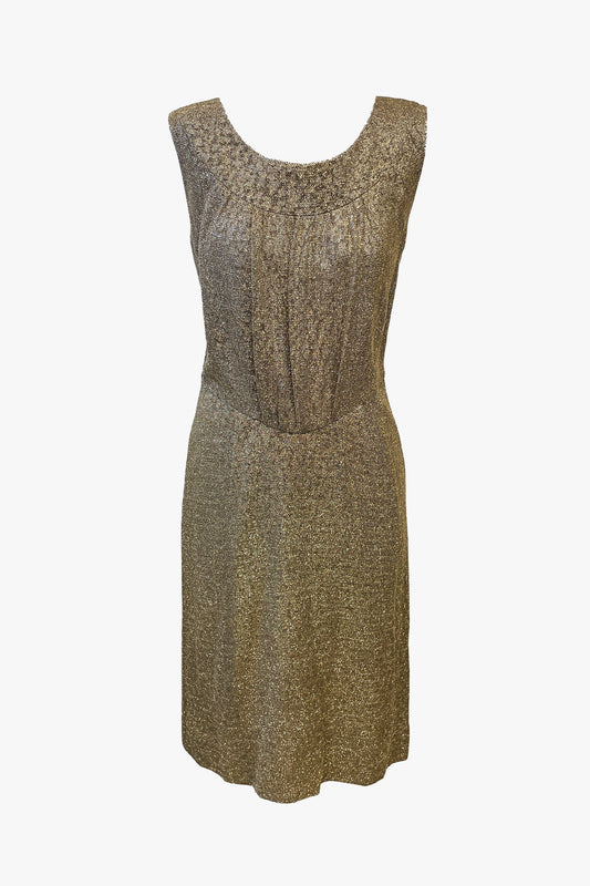 Vintage 60's Gold Metallic Knit Beaded Dress by Irene for D.D. Marsh Originals