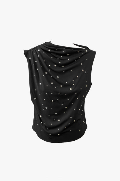Vintage Anna Sui Rhinestone Draped-Neck Top