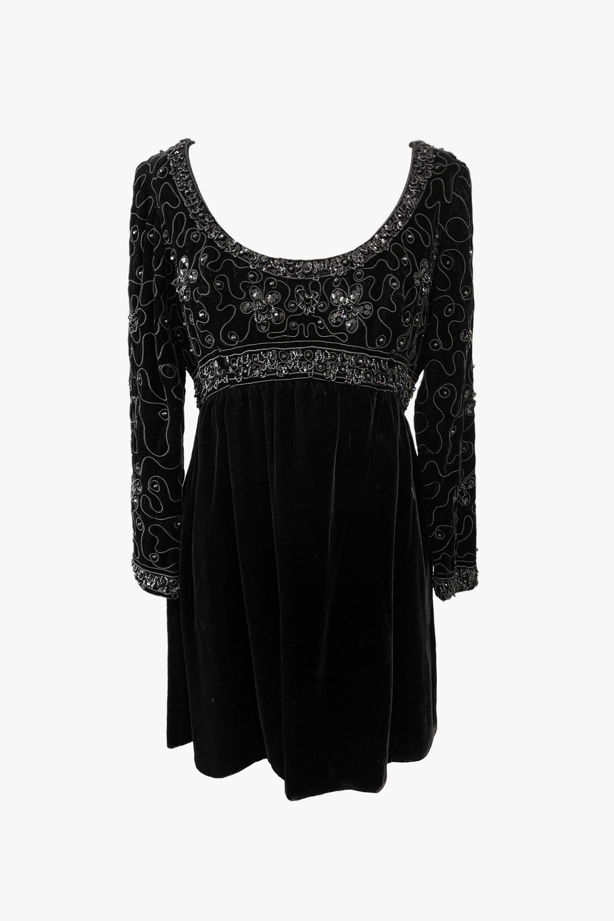 Vintage 60's Black Jet Beaded Velvet Dress