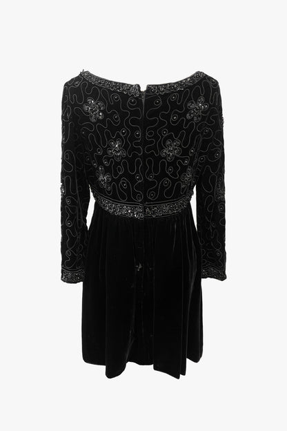 Vintage 60's Black Jet Beaded Velvet Dress