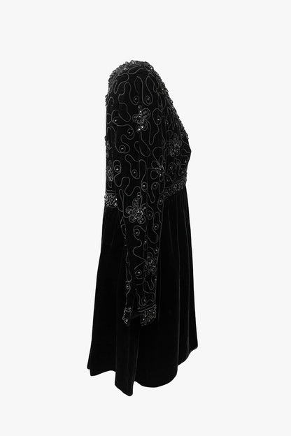 Vintage 60's Black Jet Beaded Velvet Dress