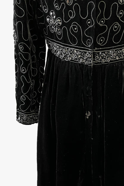 Vintage 60's Black Jet Beaded Velvet Dress