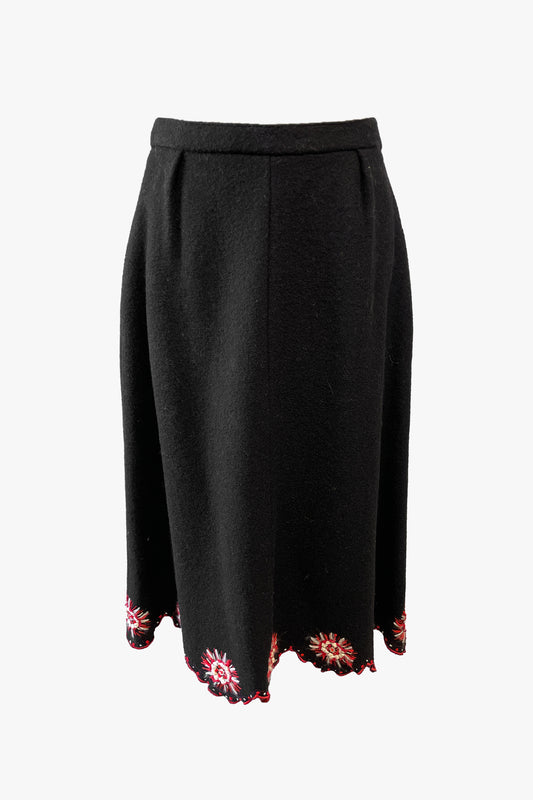 Vintage Hand Embroidered Midi Skirt