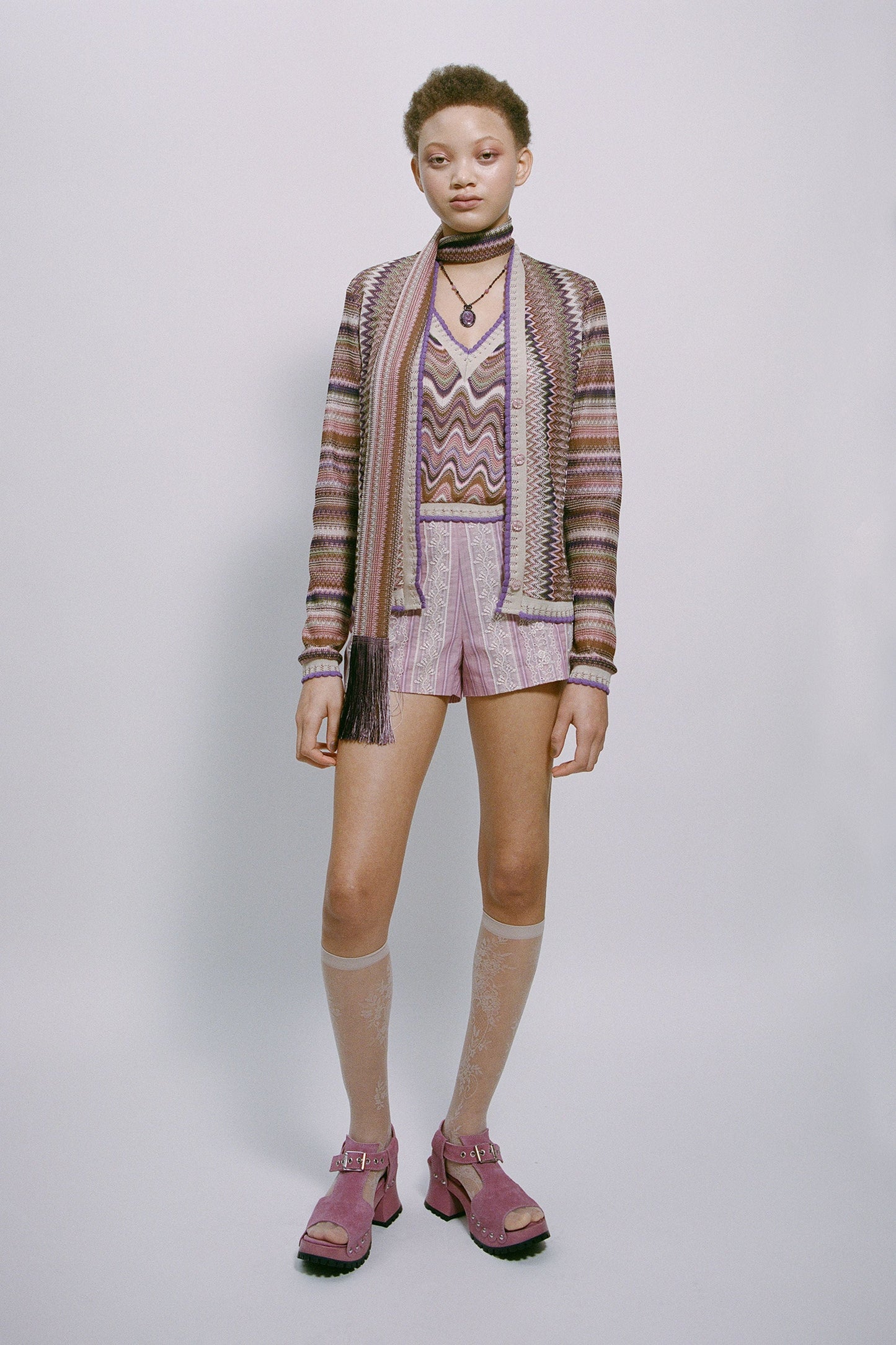 Cameo Stripe Print Fringe Scarf