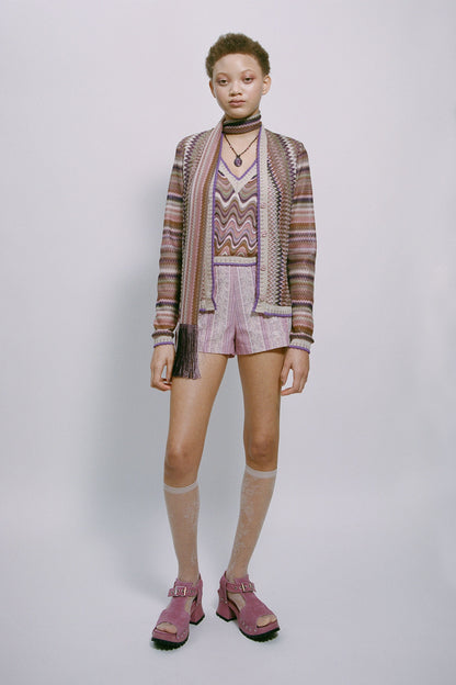 Cameo Stripe Print Fringe Scarf