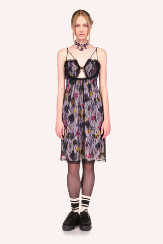 Ribbed Roses Party Dress<br> Black Multi