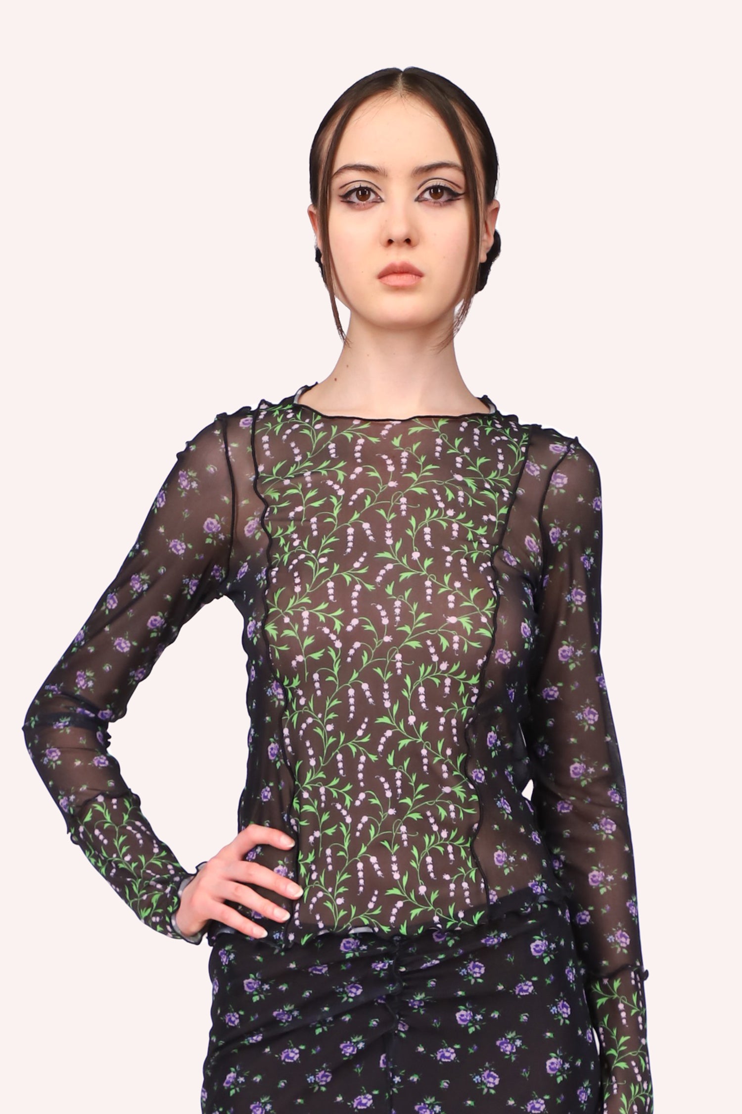 Lilies & Roses Combo Mesh Top <br> Black Multi - Anna Sui