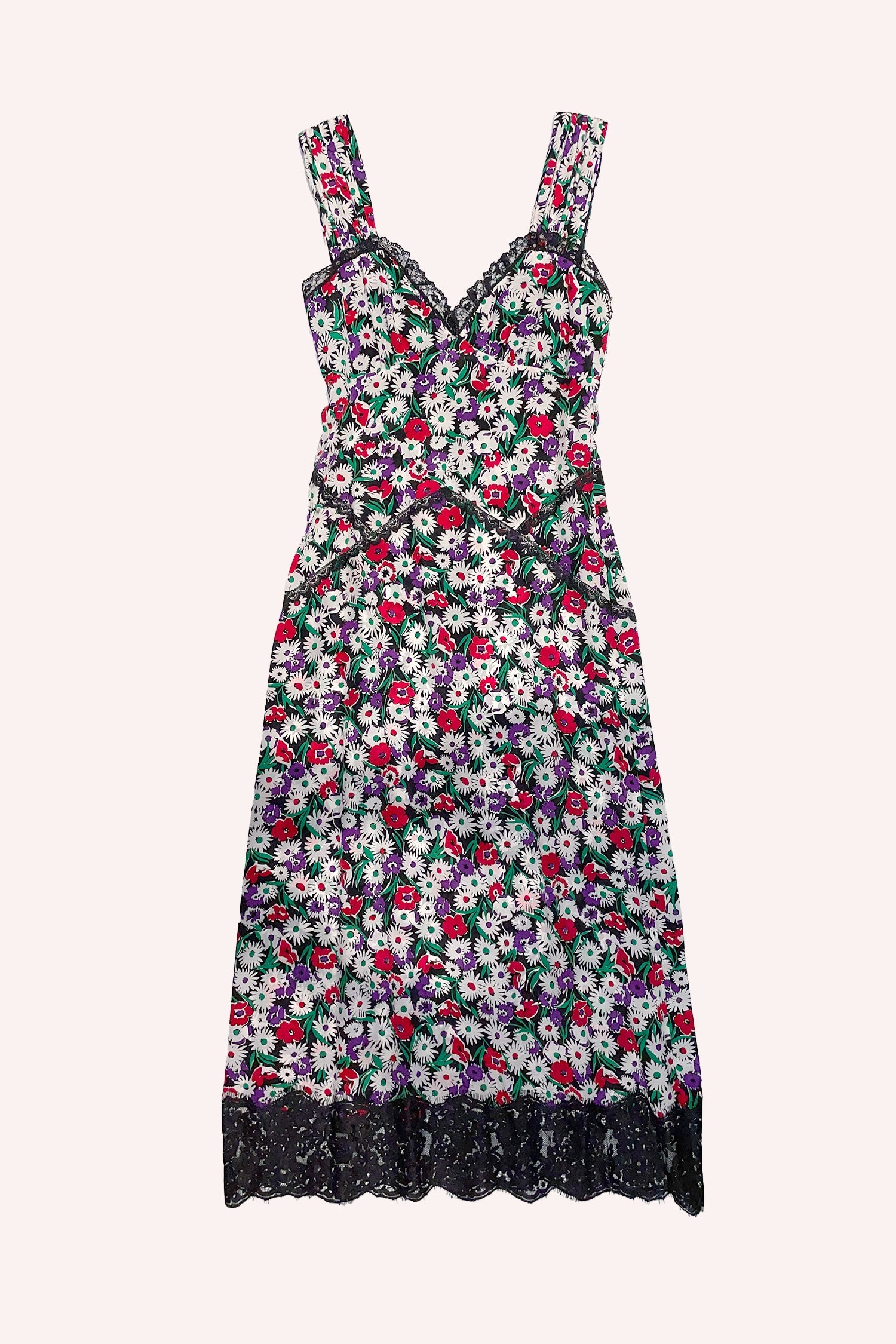 Daisies Dress Rouge is mini, sleeveless, pattern of white daisies with green leaves and red spots