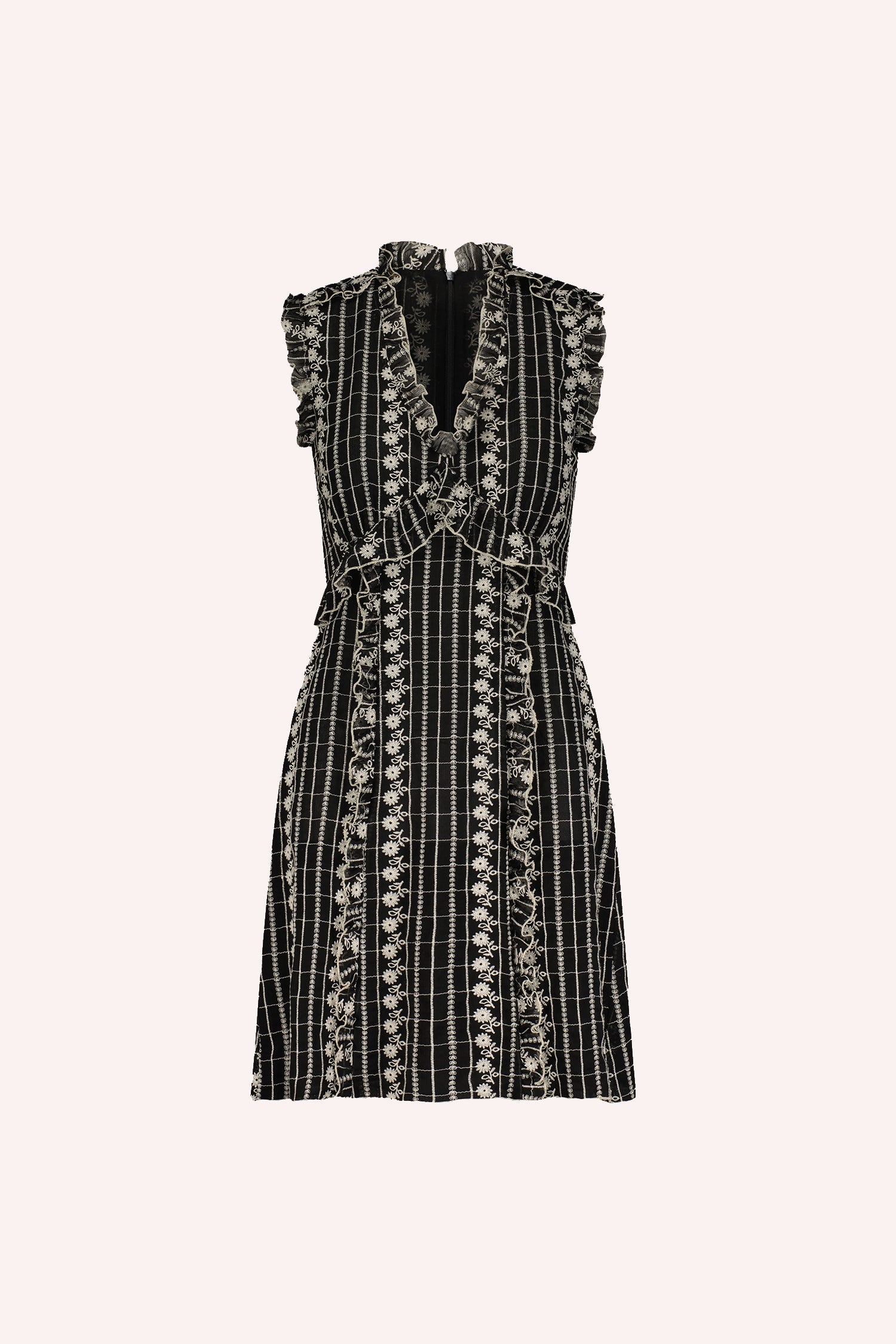 Embroidered Floral Checkerboard Dress<br> Black Multi - Anna Sui