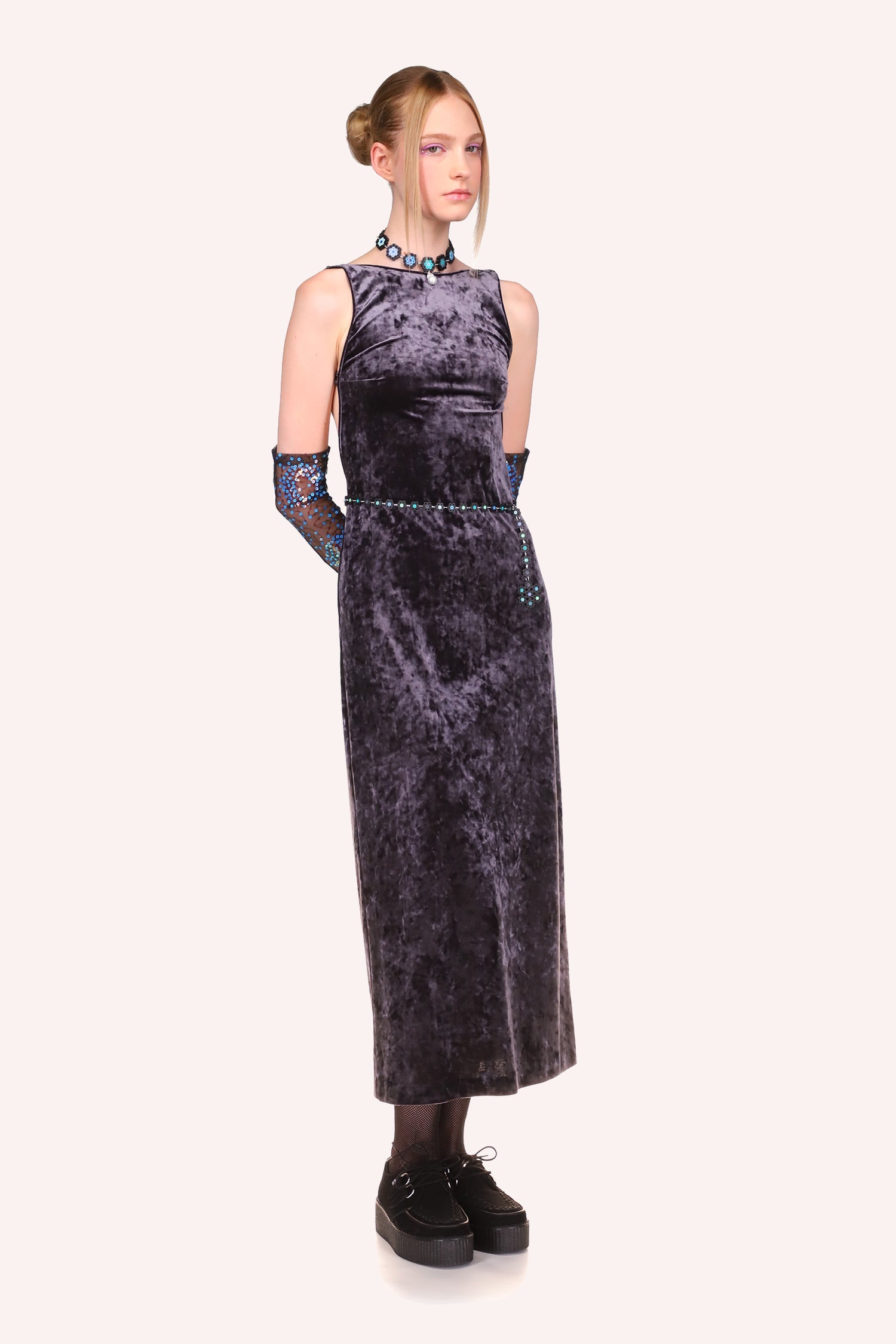 Stretch Velvet Dress <br> Grey - Anna Sui