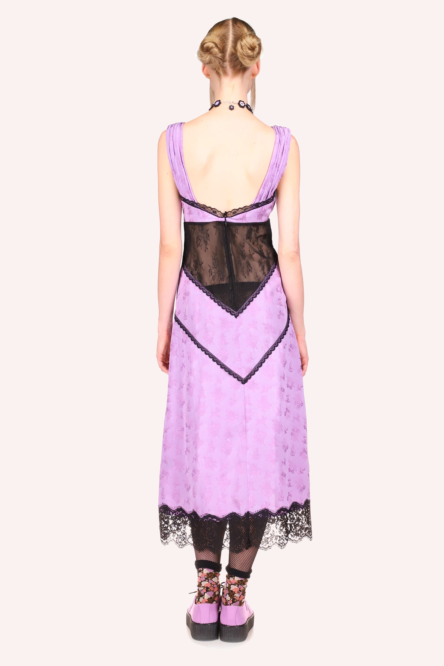 Floral Jacquard and Lace Dress<br> Lavender - Anna Sui