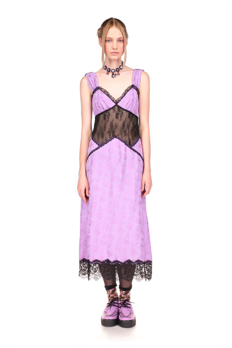 Floral Jacquard and Lace Dress<br> Lavender - Anna Sui
