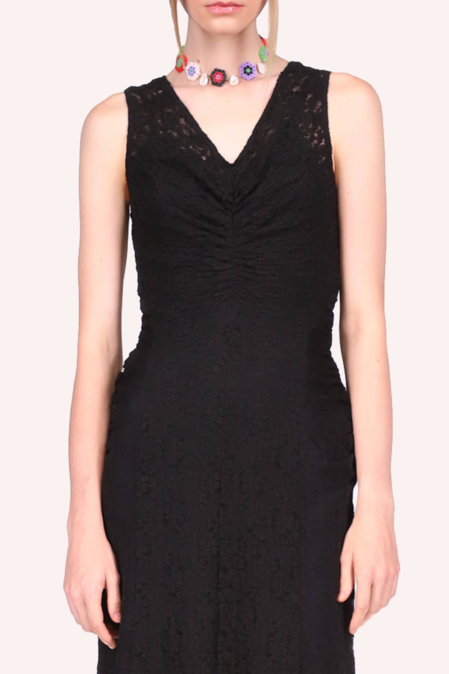 Floral Stretch Lace Ruched Dress<br> Black - Anna Sui