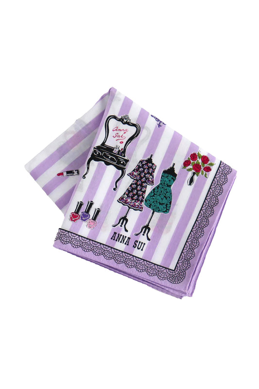 Squared Handkerchief, white and purple stripes, with stylized closet items, mirror, clothes, nails polish