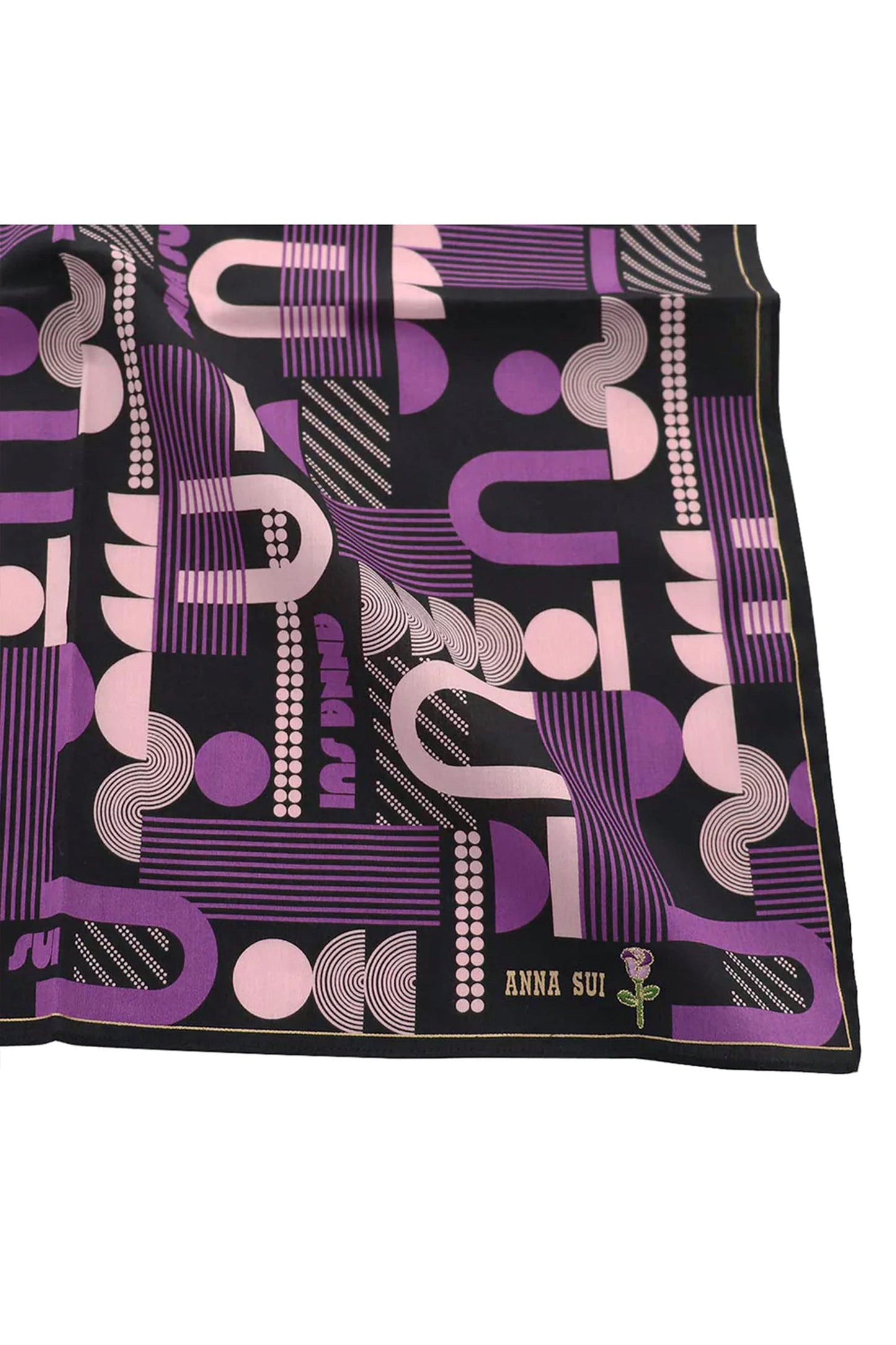 Squared Handkerchief in black with purple/white lines disco design, Anna’s label red rose