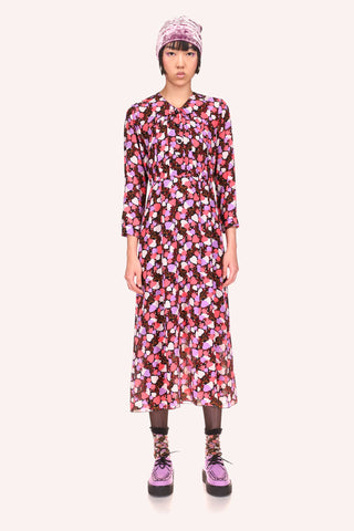 Embroidered Floral Checkerboard Dress<br> Black Multi