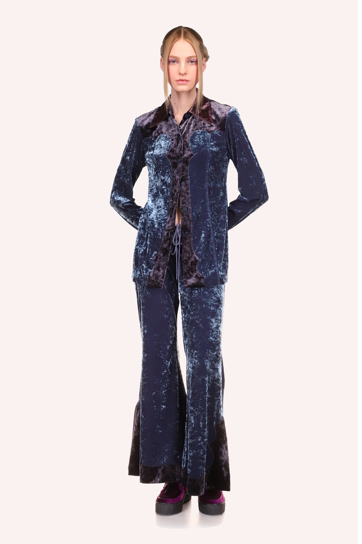 Stretch Velvet Top Slate Blue can be worn without anything underneath and still look classy