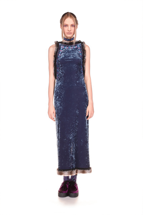 Princess Amber Dress<br> Slate Blue Multi - Anna Sui