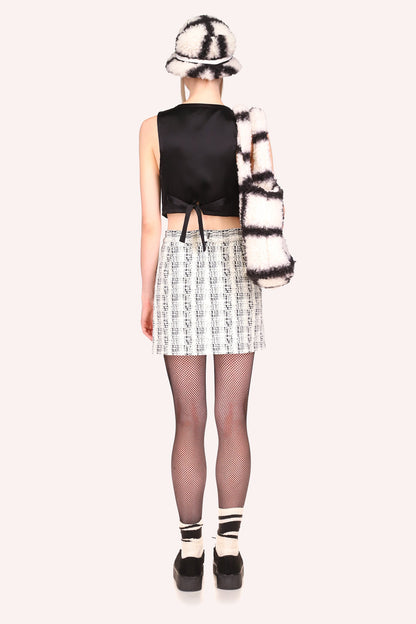 Cross Hatched Knit Skirt Black is a greyish color with a pattern of small black grid