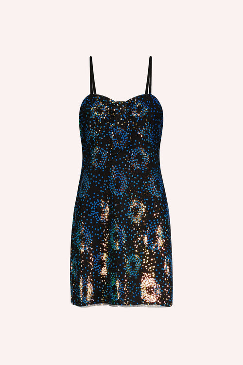 Sparkler Sequins Slip Dress<br> Cornflower Multi - Anna Sui