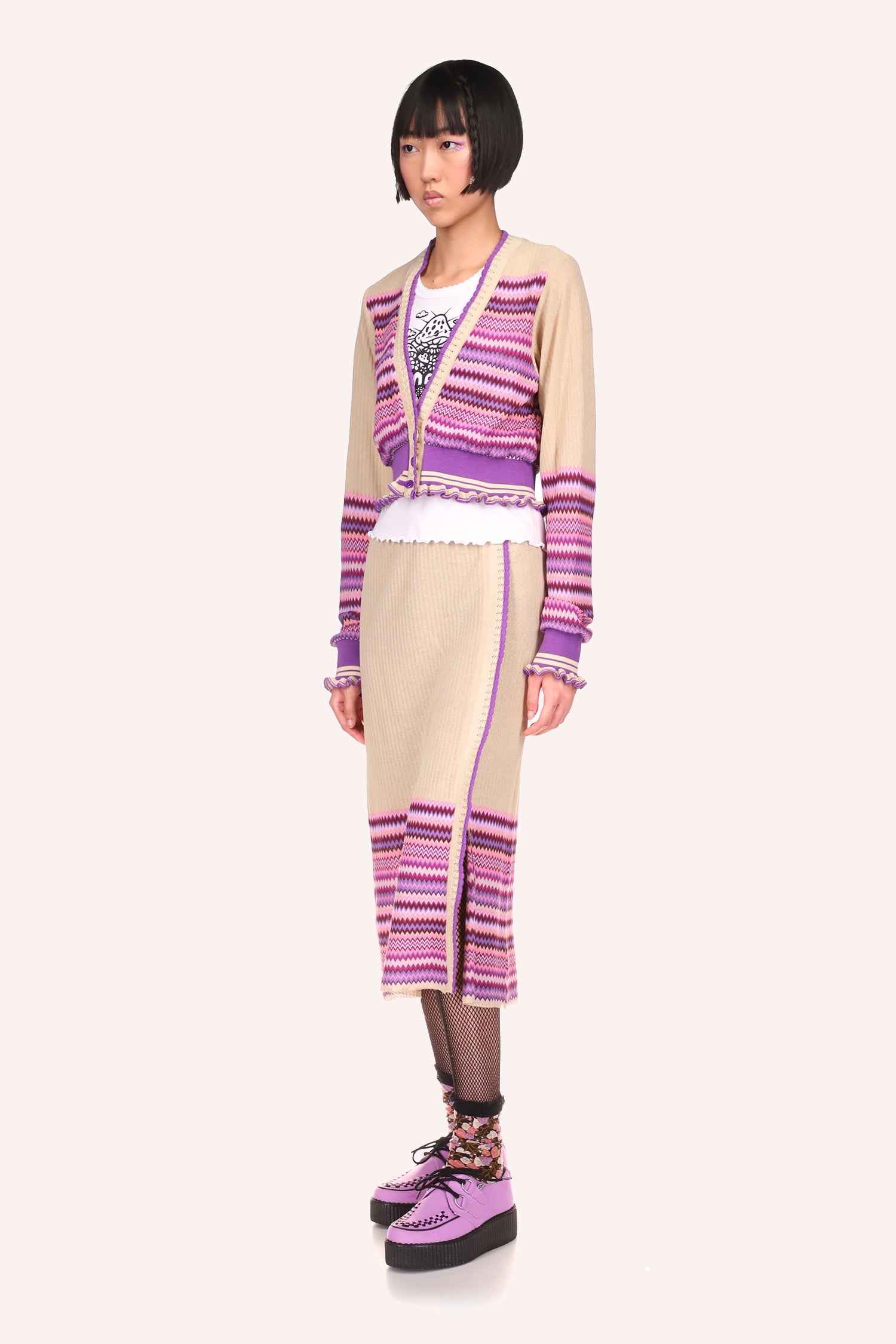 Tonal Zigzag Skirt lavender zigzag is lines of hue of lavender around the bottom of the dress