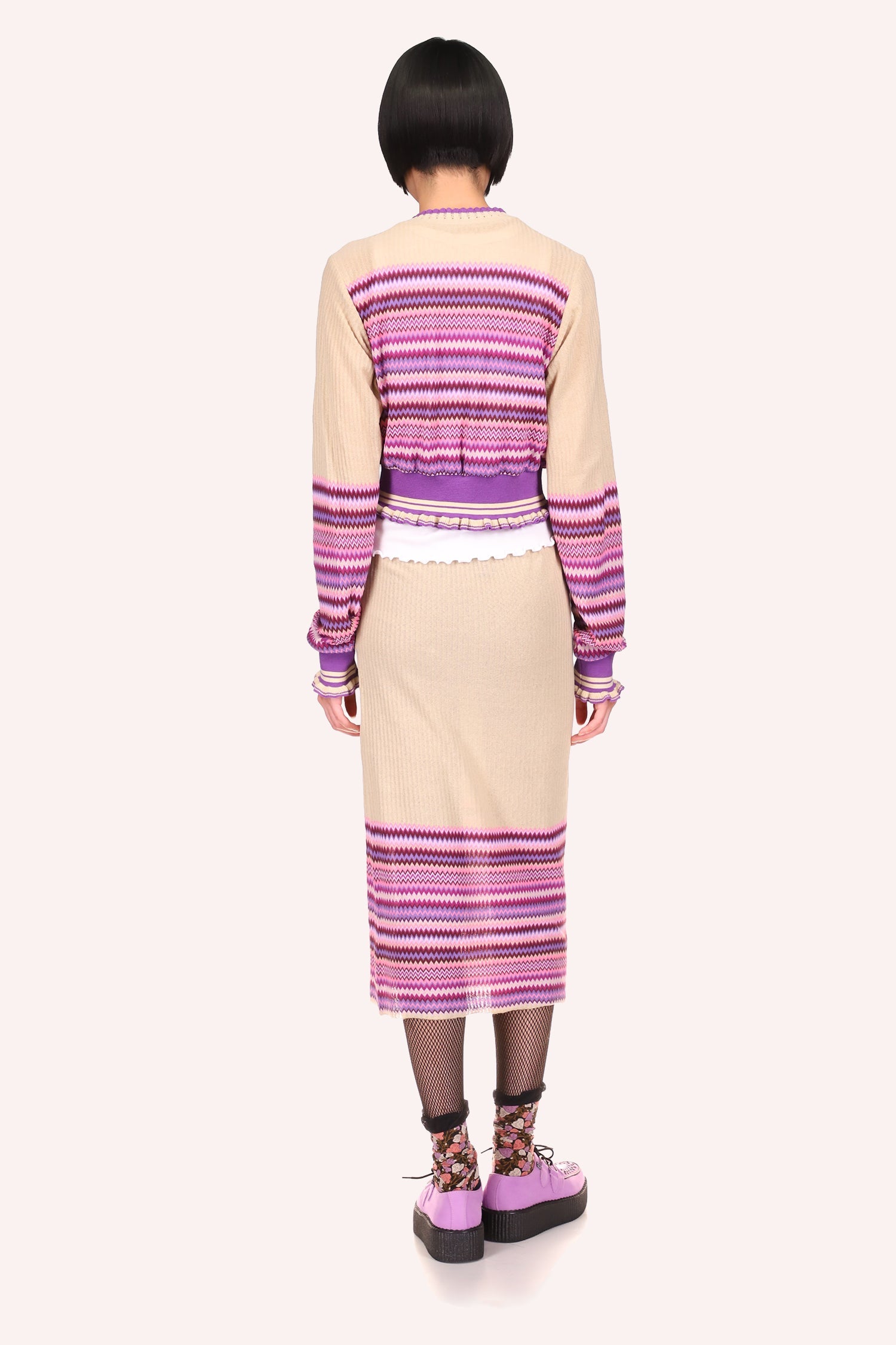 Tonal Zigzag Skirt lavender, the skirt highlights the curves of your body