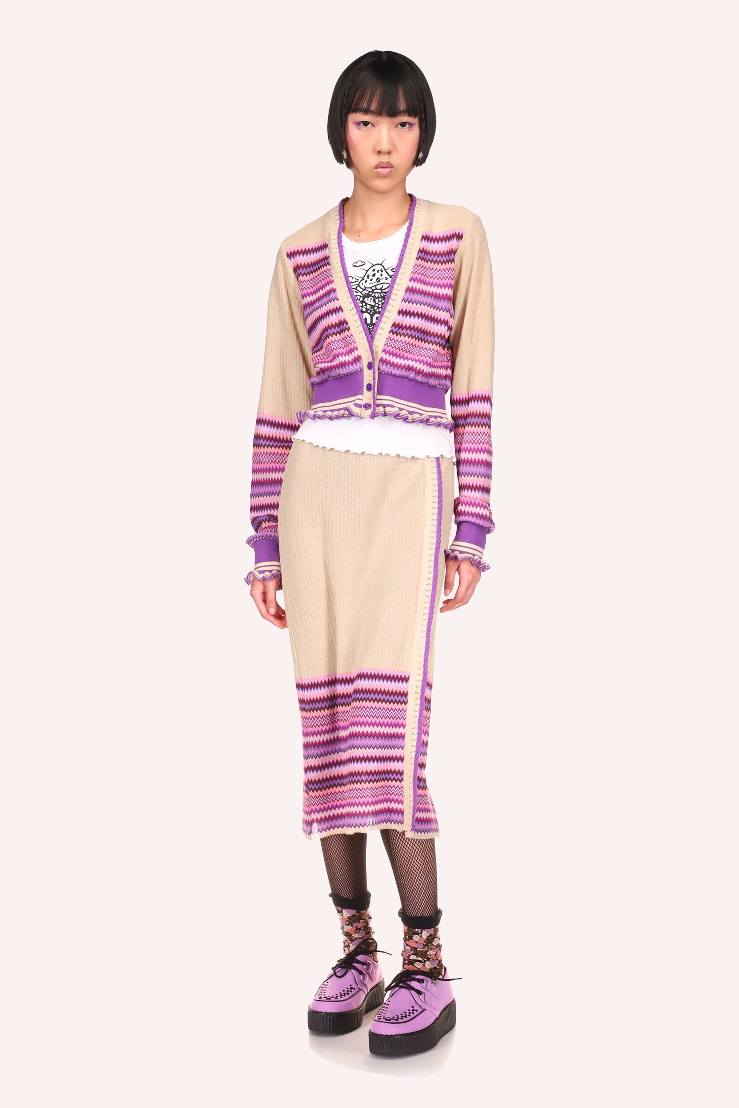 Tonal Zigzag Skirt lavender perfect match for Tonal Zigzag Cropped Cardigan lavender