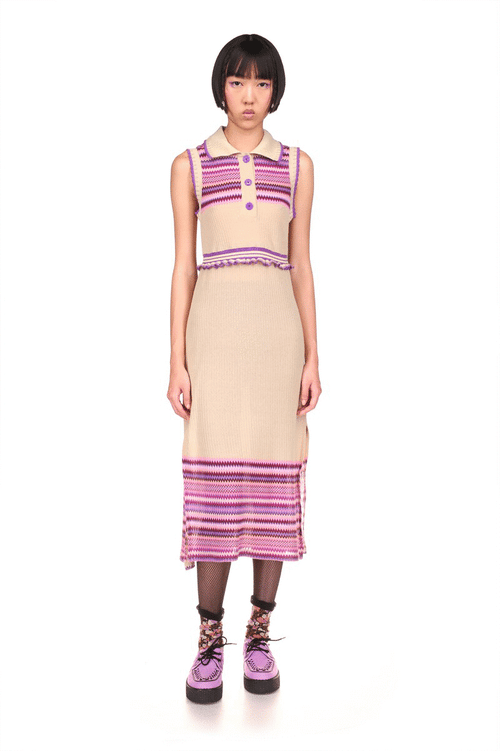 Tonal Zigzag Dress<br> Lavender Multi - Anna Sui
