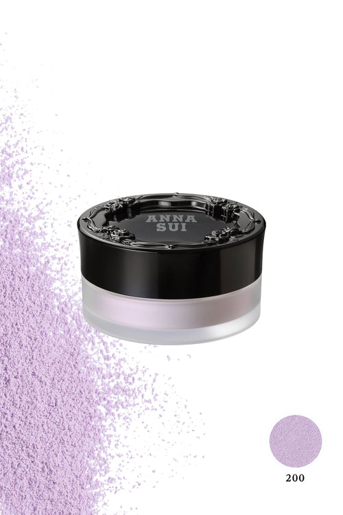 LIGHT PURPLE 200  Water-in-Powder, case with transparent bottom and a black lid raised rose pattern, Anna Sui in a bevel