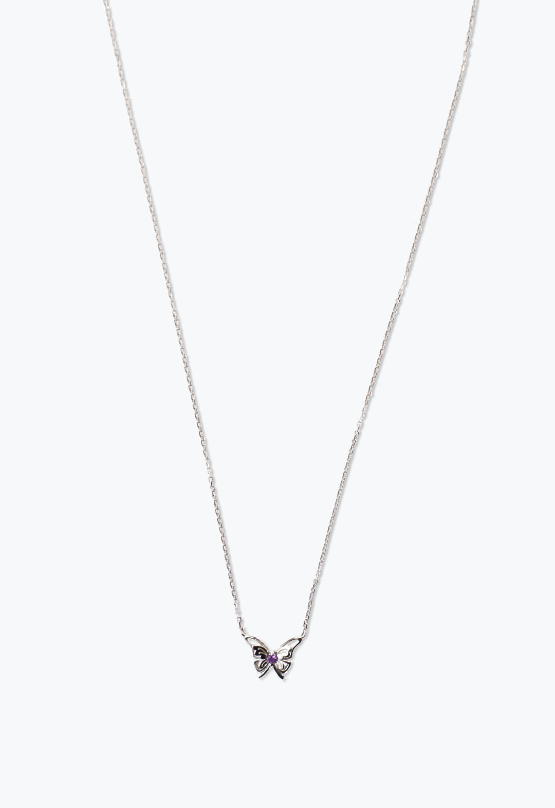 Ribbon Butterfly Necklace Silver is in Rhodium Plated metal, an. Amethyst is at butterfly center
