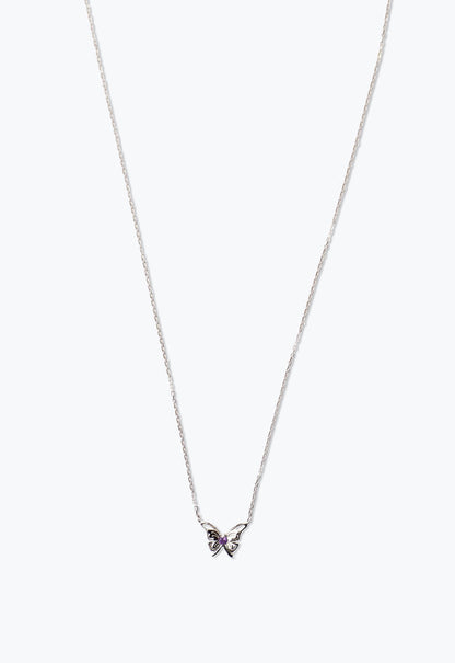 Ribbon Butterfly Necklace Silver is in Rhodium Plated metal, an. Amethyst is at butterfly center