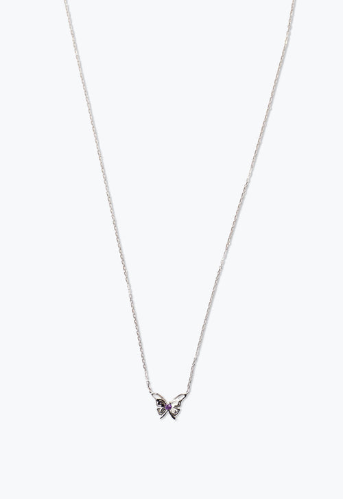 Ribbon Butterfly Necklace Silver is in Rhodium Plated metal, an. Amethyst is at butterfly center