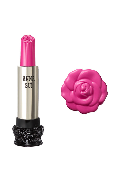 Lipstick F: Fairy Flower 2.0  202 - Warm Rose, in a cylindrical container, large black base, engraved floral design, metallic body