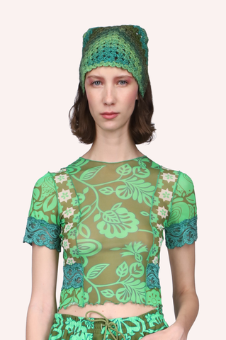 Swirling Leaves Combo Mesh Skirt <br> Turquoise Multi