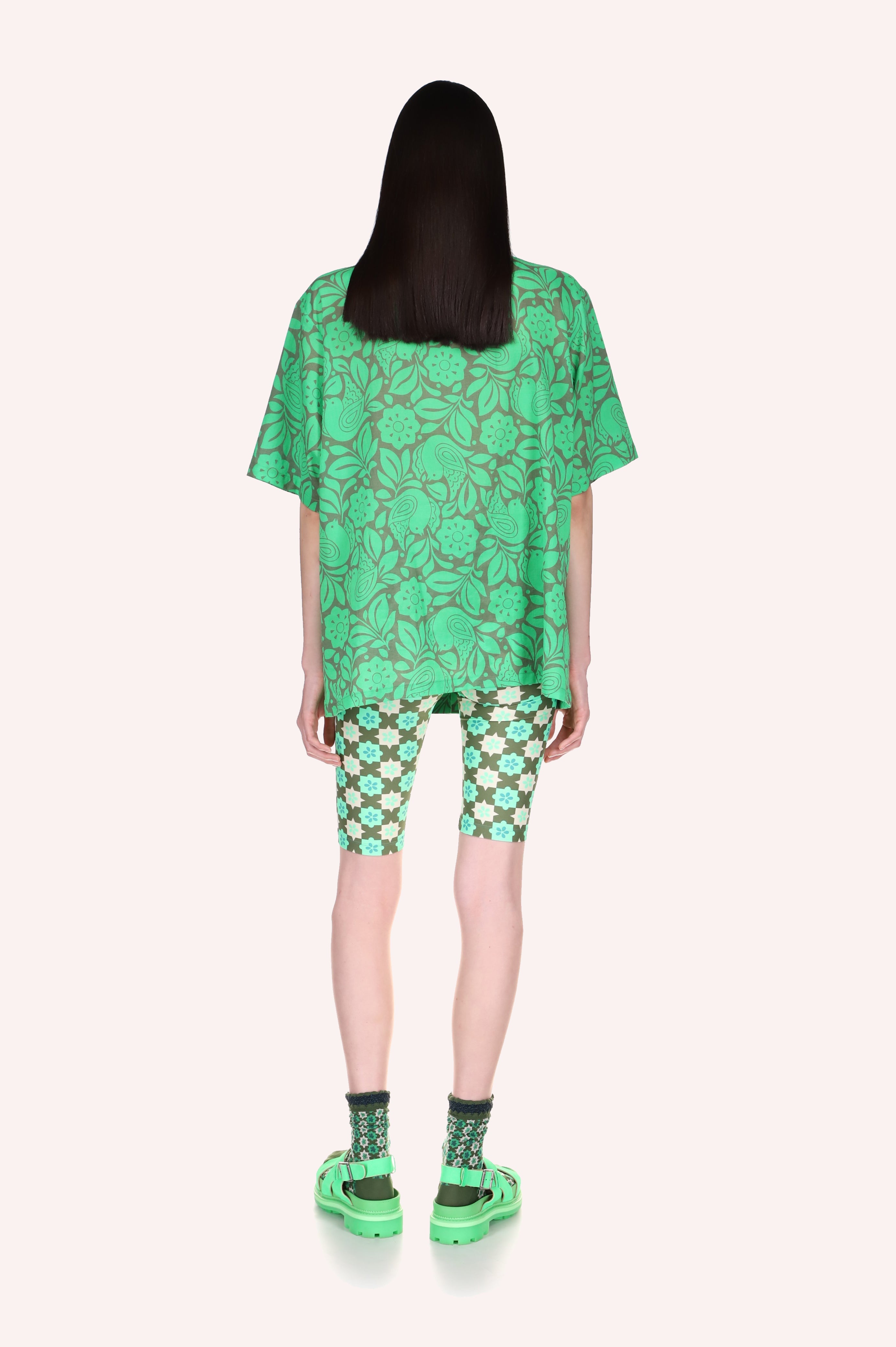 Utopian Gingham Bike Shorts Glo Green at the hips high and very tight