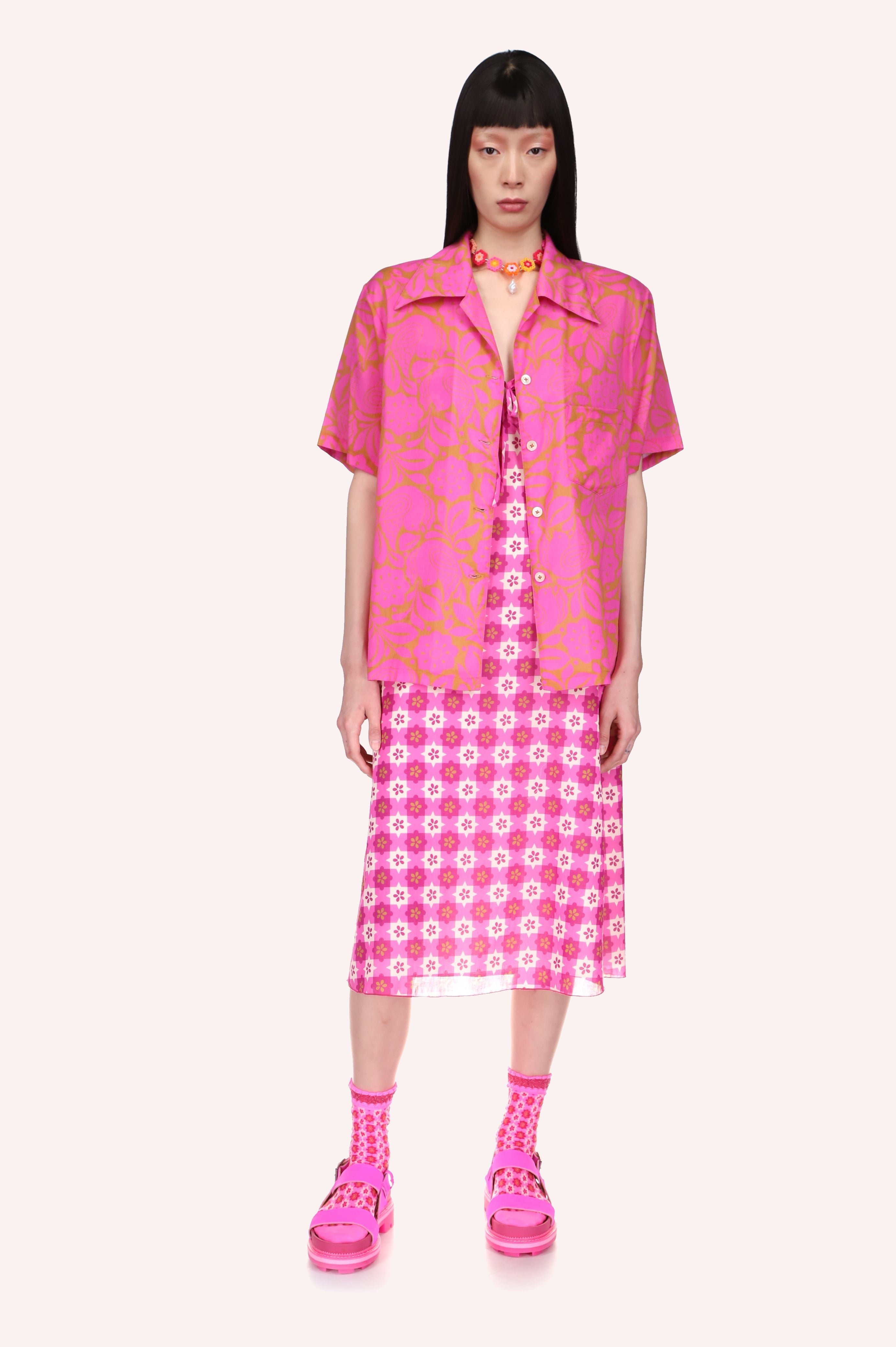 Bird of Paradise Button Down Top  <br> Neon Pink - Anna Sui