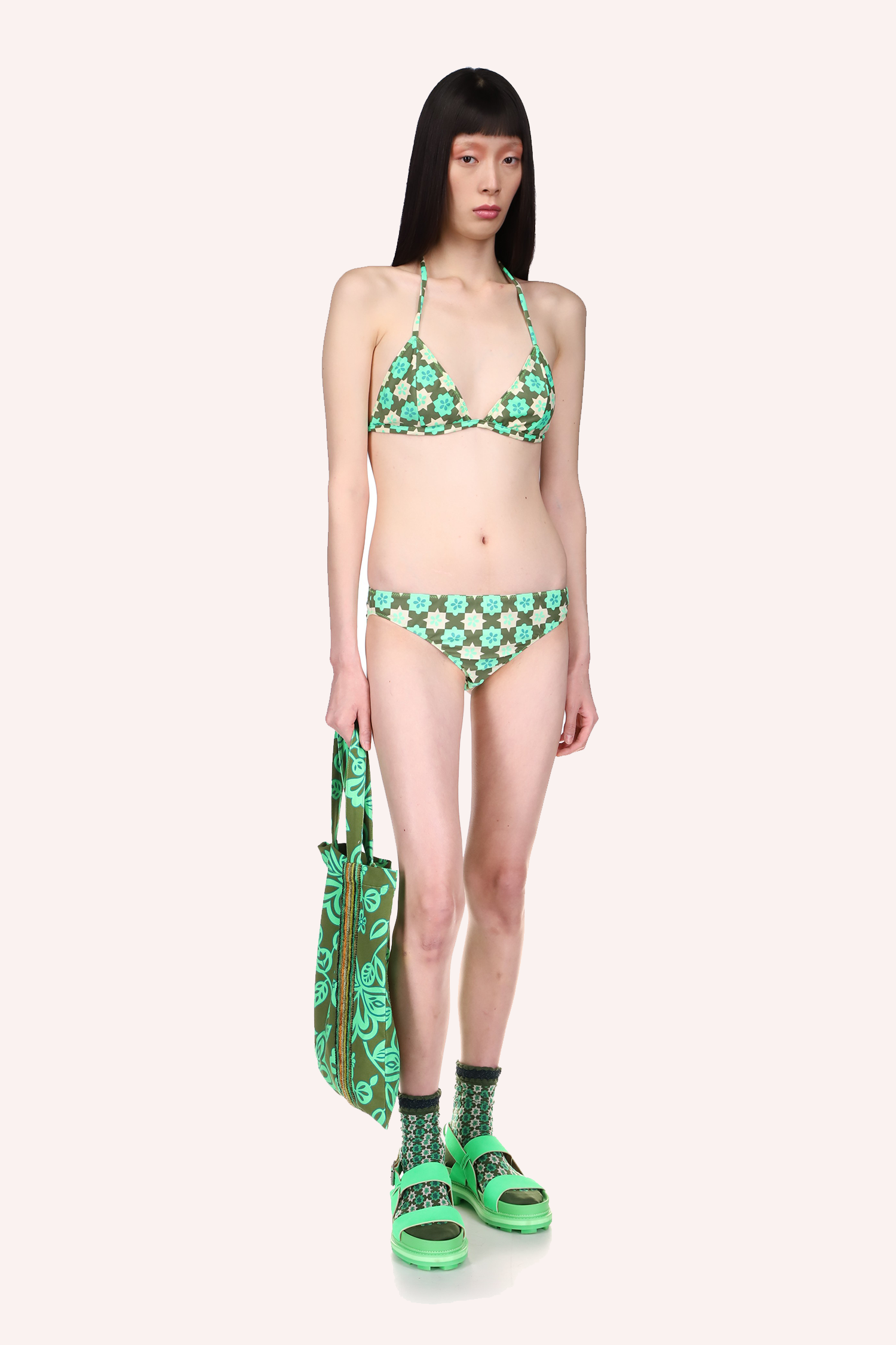 Utopian Gingham Triangle Bikini Set Glo Green perfect combination for the beach or for being lazy in the sun anywhere.