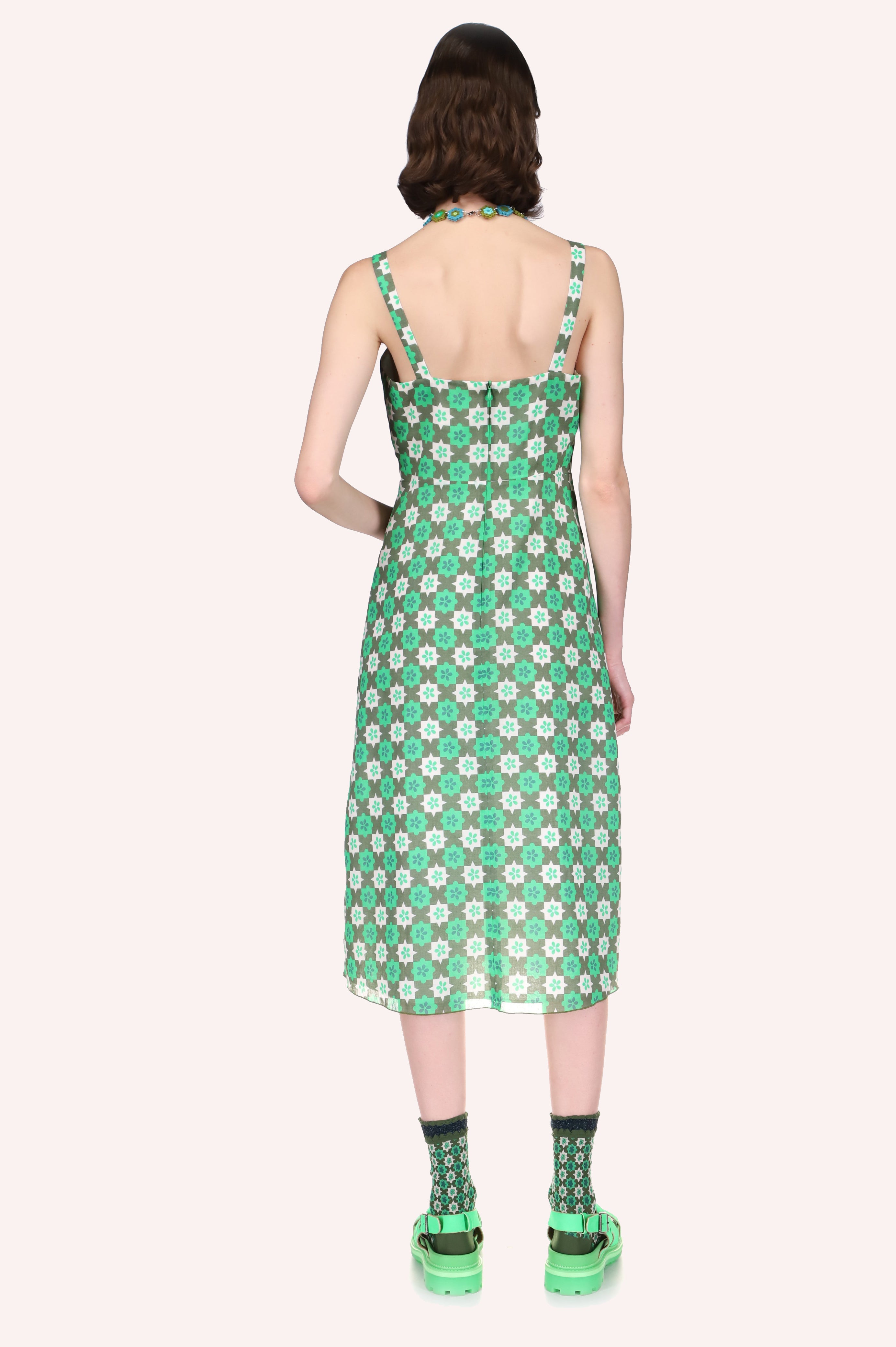 Utopian Gingham Cotton Slip Dress <br> Glo Green - Anna Sui