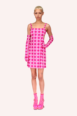 Utopian Gingham Mesh Skirt <br> Neon Pink