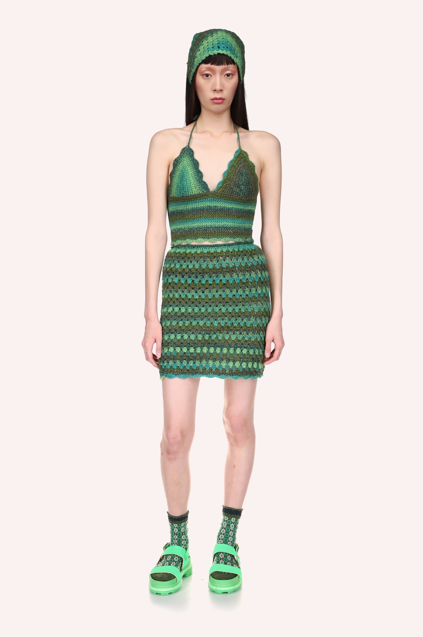 Ombre Hand Crochet Skirt by Konry K Jungle Green, can be worn with any green Anna Sui attire