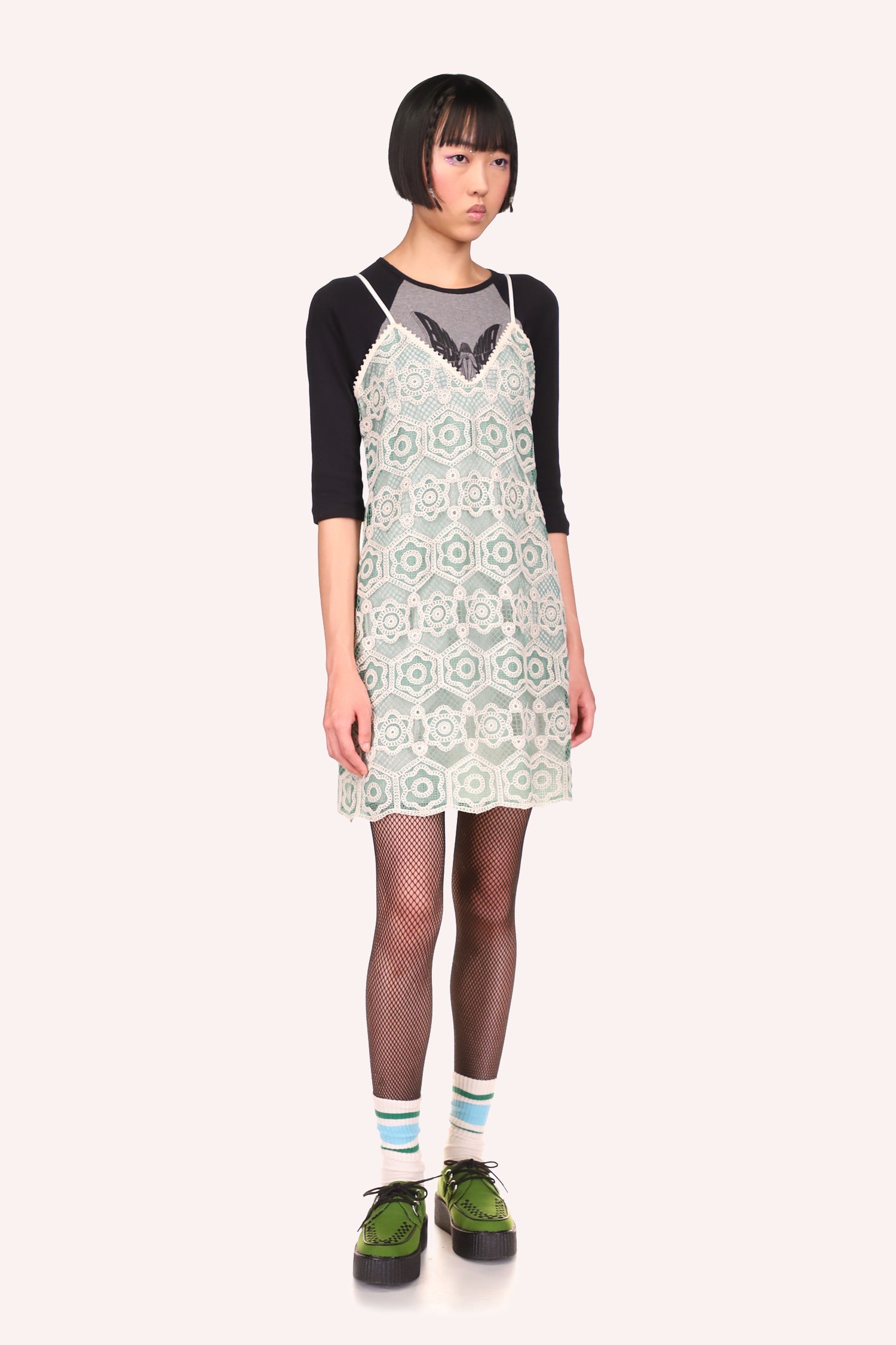 Mod Floral Lace Slip Dress <br> Sage Multi - Anna Sui