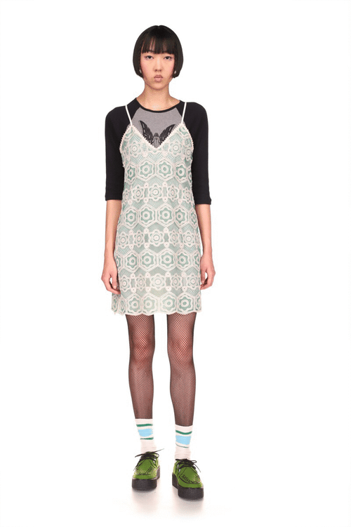 Mod Floral Lace Slip Dress <br> Sage Multi - Anna Sui
