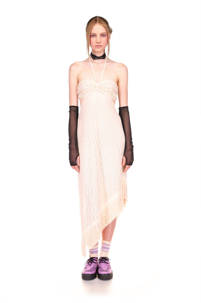 Crochet Lace Cutout Dress<br> Cream - Anna Sui