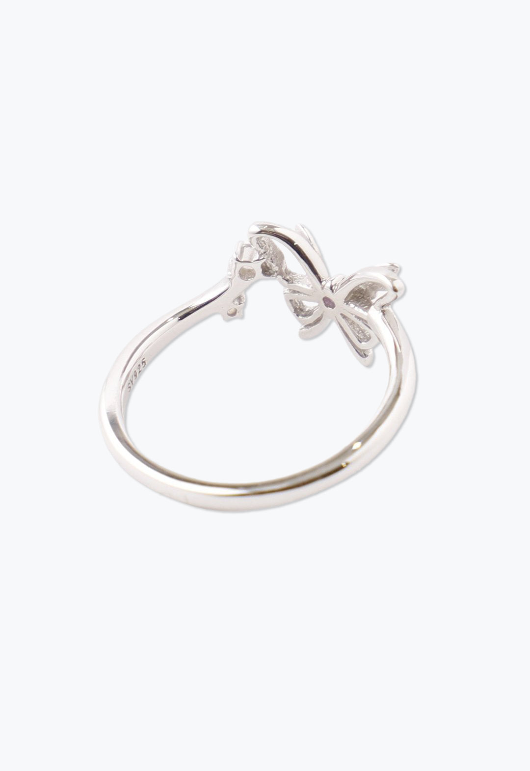 Ribbon Butterfly Ring Silver,  Rhodium Plated metal, is a one piece with the butterfly 